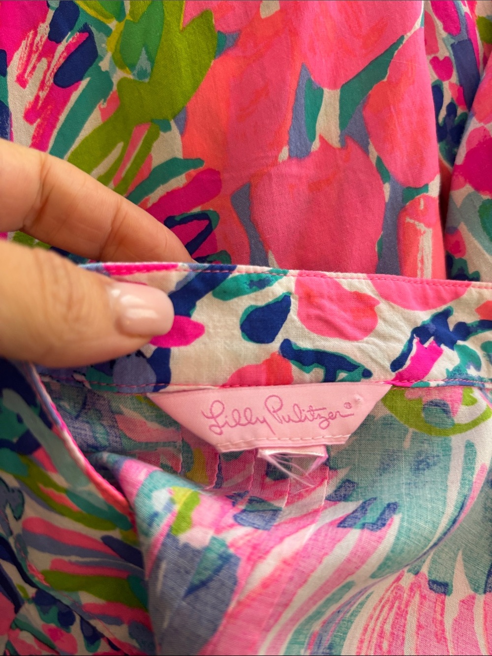 Lilly Pulitzer Pink Multicolor Floral V-Neck Long Sleeve Blouse - Picture 9 of 10